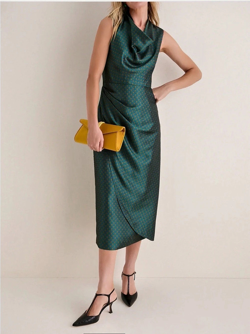 Tuckernuck Sinclair Dress Jacquard Satin Cowl Neck Maxi Dress Green & Blue